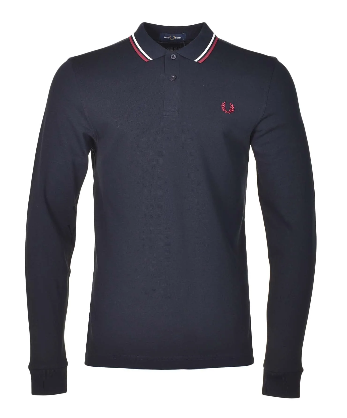 Long Sleeve Twin Tipped Polo Shirt Navy Snow White Red sold by RAGAZZI
