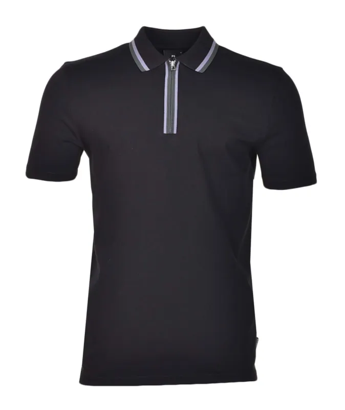 Regular Fit Short Sleeve Zip Polo Shirt Black sold by RAGAZZI