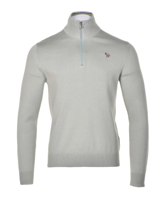 Knitted Zebra Quarter Zip 30A Pastel Green made by Paul Smith