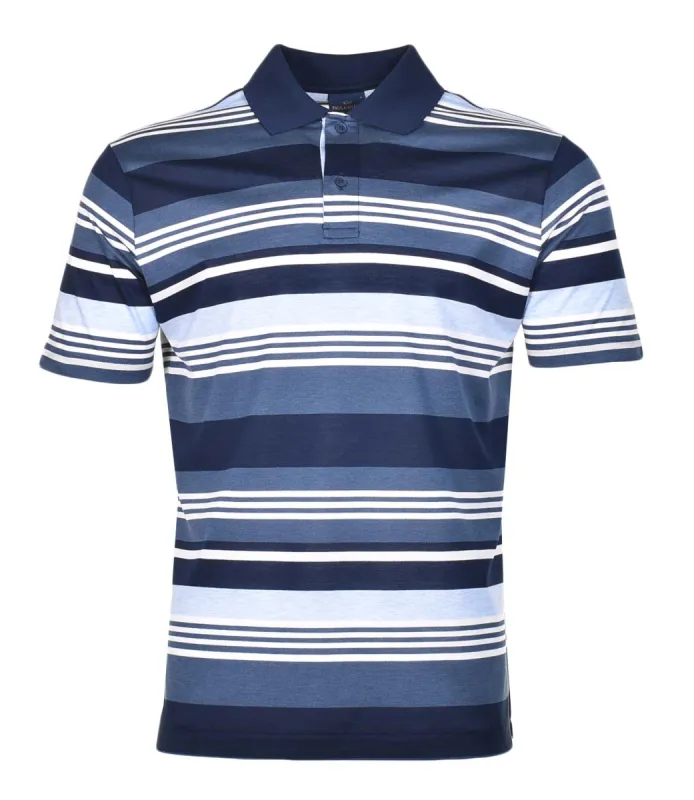 Short Sleeve Multi Stripe Polo Shirt Navy Sky sold by RAGAZZI