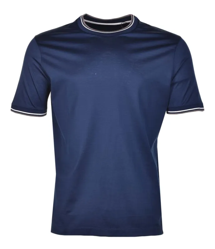 Short Sleeve Tipped Collar T Shirt Navy made by RAGAZZI