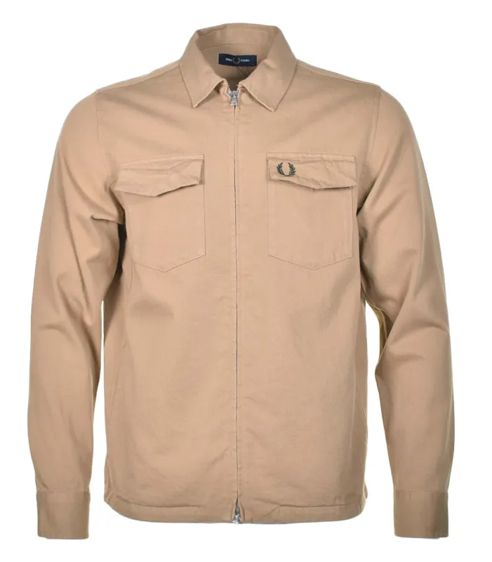 Twill Zip Through Overshirt Warm Stone made by RAGAZZI