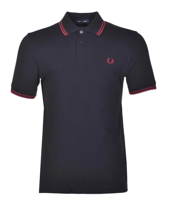 Short Sleeve Twin Tipped Polo Shirt Black Burnt Red sold by RAGAZZI