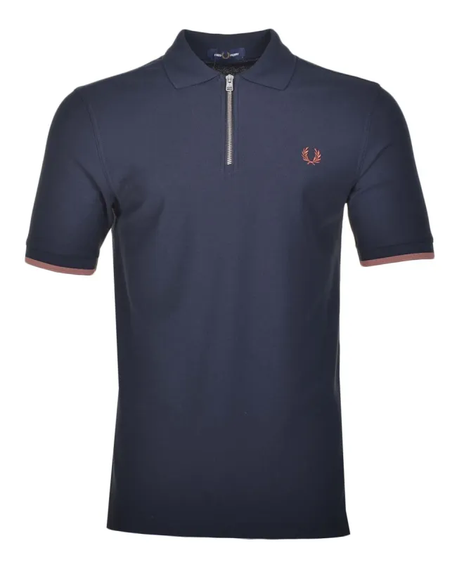 Crepe Pique Zip Neck Polo Shirt Navy sold by RAGAZZI