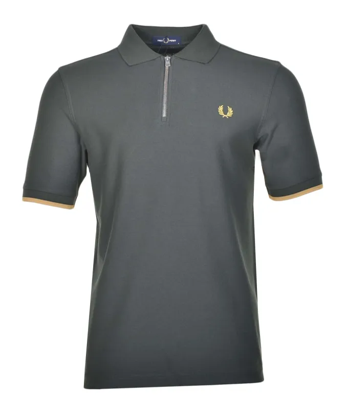 Crepe Pique Zip Neck Polo Shirt Court Green sold by RAGAZZI