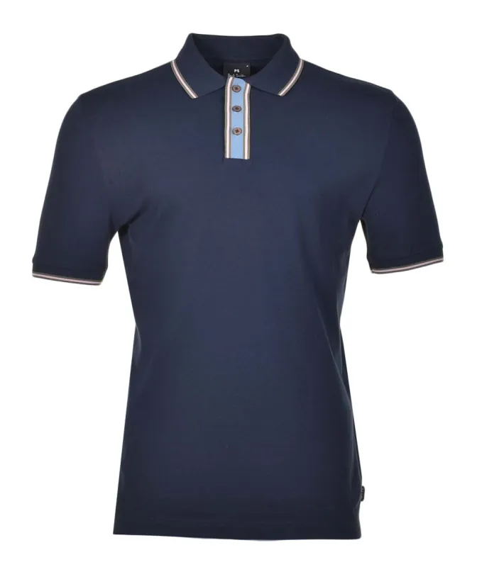 Regular Fit Short Sleeve Stripe Detail Polo Shirt Navy sold by RAGAZZI
