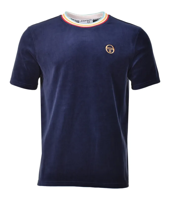 Slice Tee Velour T Shirt Maritime Blue Gold sold by RAGAZZI
