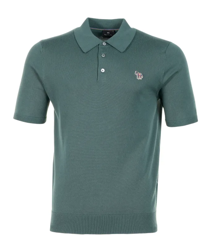 Knitted Short Sleeve Zebra Badge Polo Shirt 37B Petrol Green sold by RAGAZZI