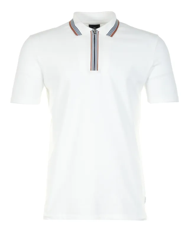 Regular Fit Short Sleeve Placket Stripe Zip Polo Shirt Off White sold by RAGAZZI