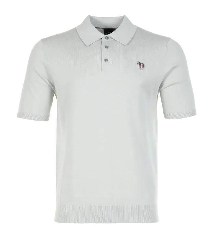Knitted Short Sleeve Zebra Badge Polo Shirt 70c Grey sold by RAGAZZI
