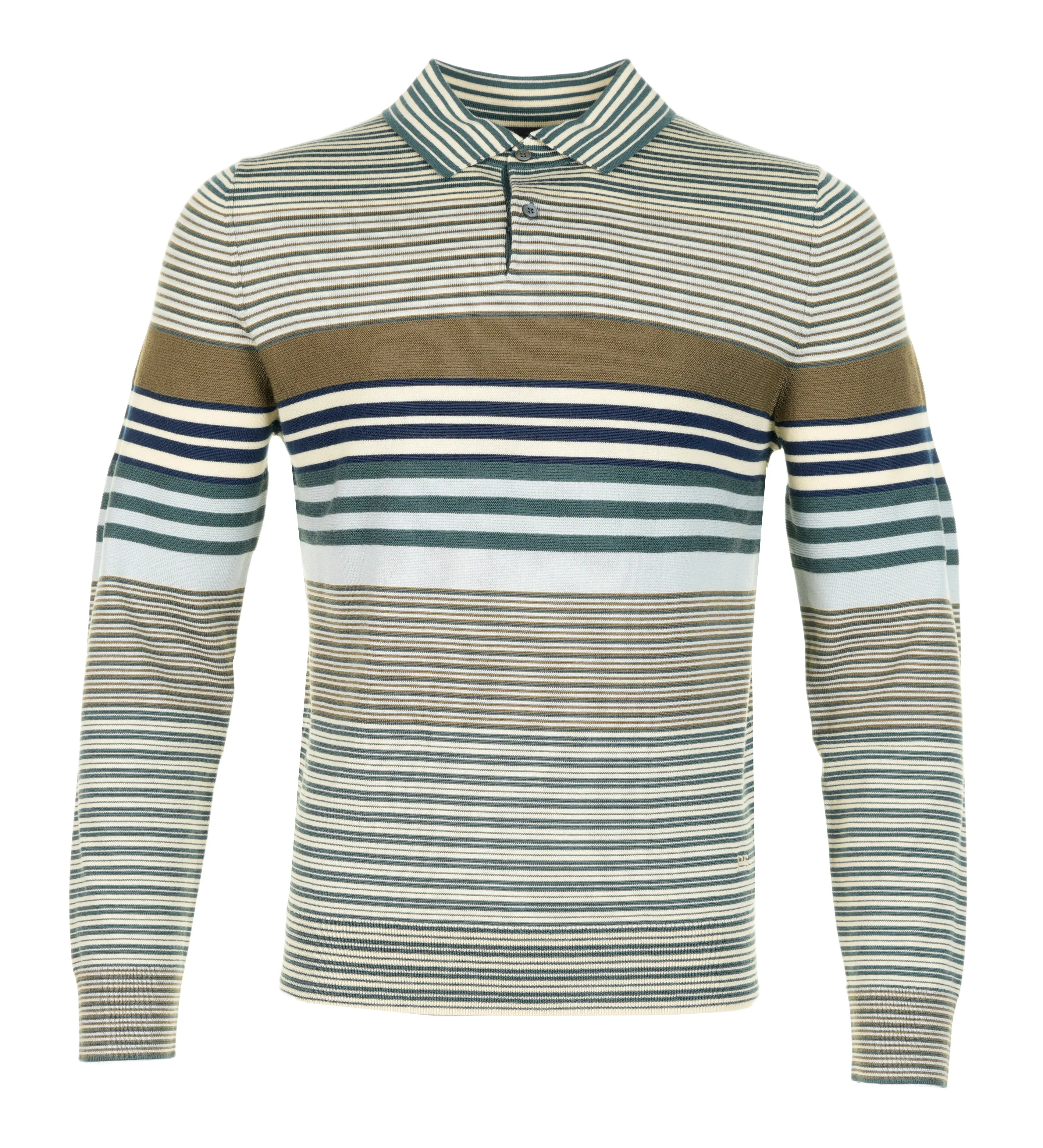 Knitted Long Sleeve Striped Polo Shirt Petrol Green sold by RAGAZZI