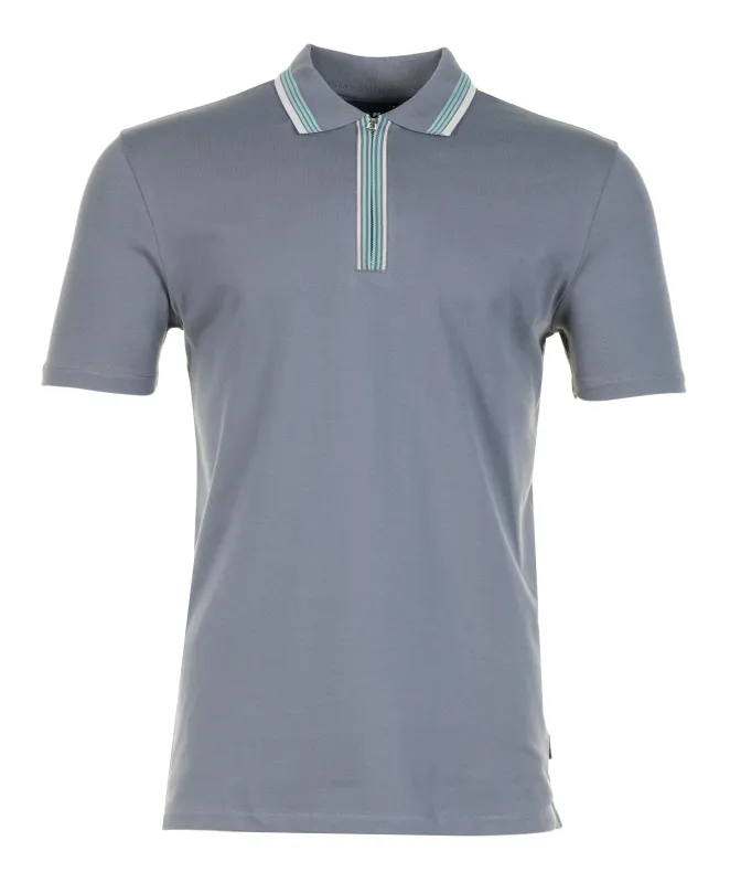 Regular Fit Short Sleeve Placket Stripe Zip Polo Shirt Anthracite sold by RAGAZZI