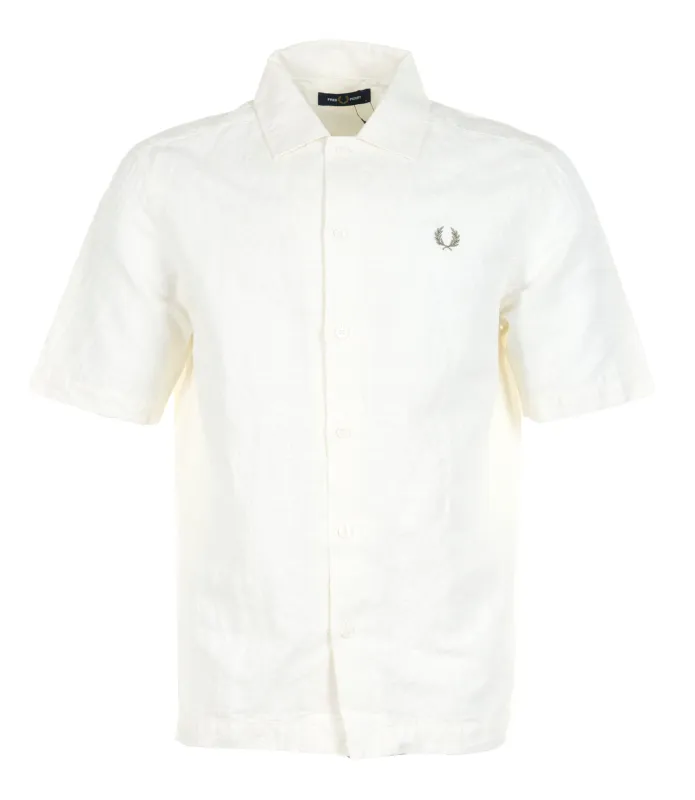 Jacquard Linen Blend Short Sleeve Shirt Light Ecru sold by RAGAZZI