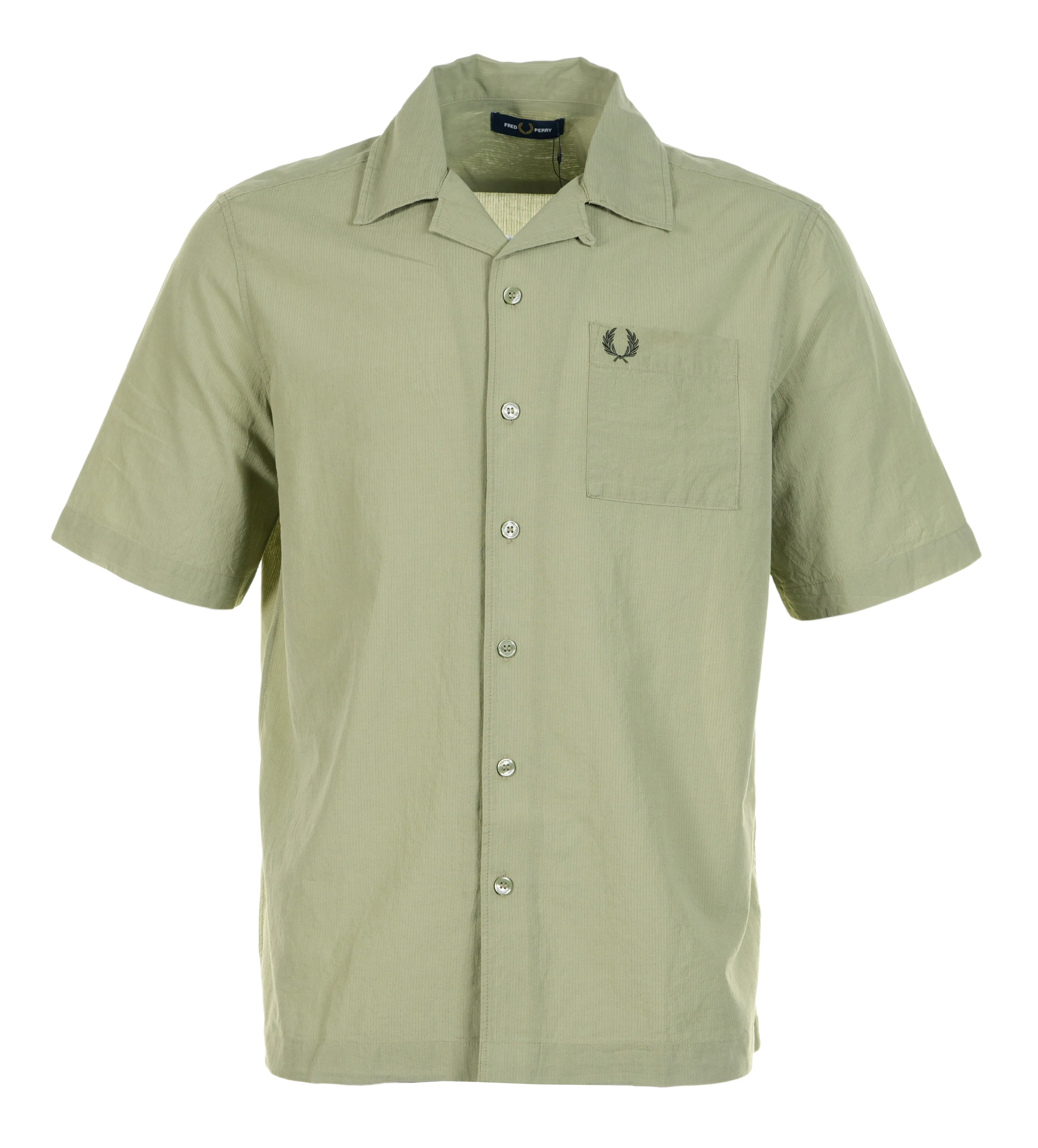 Lightweight Texture Revere Collar Short Sleeve Shirt Olive Mint sold by RAGAZZI