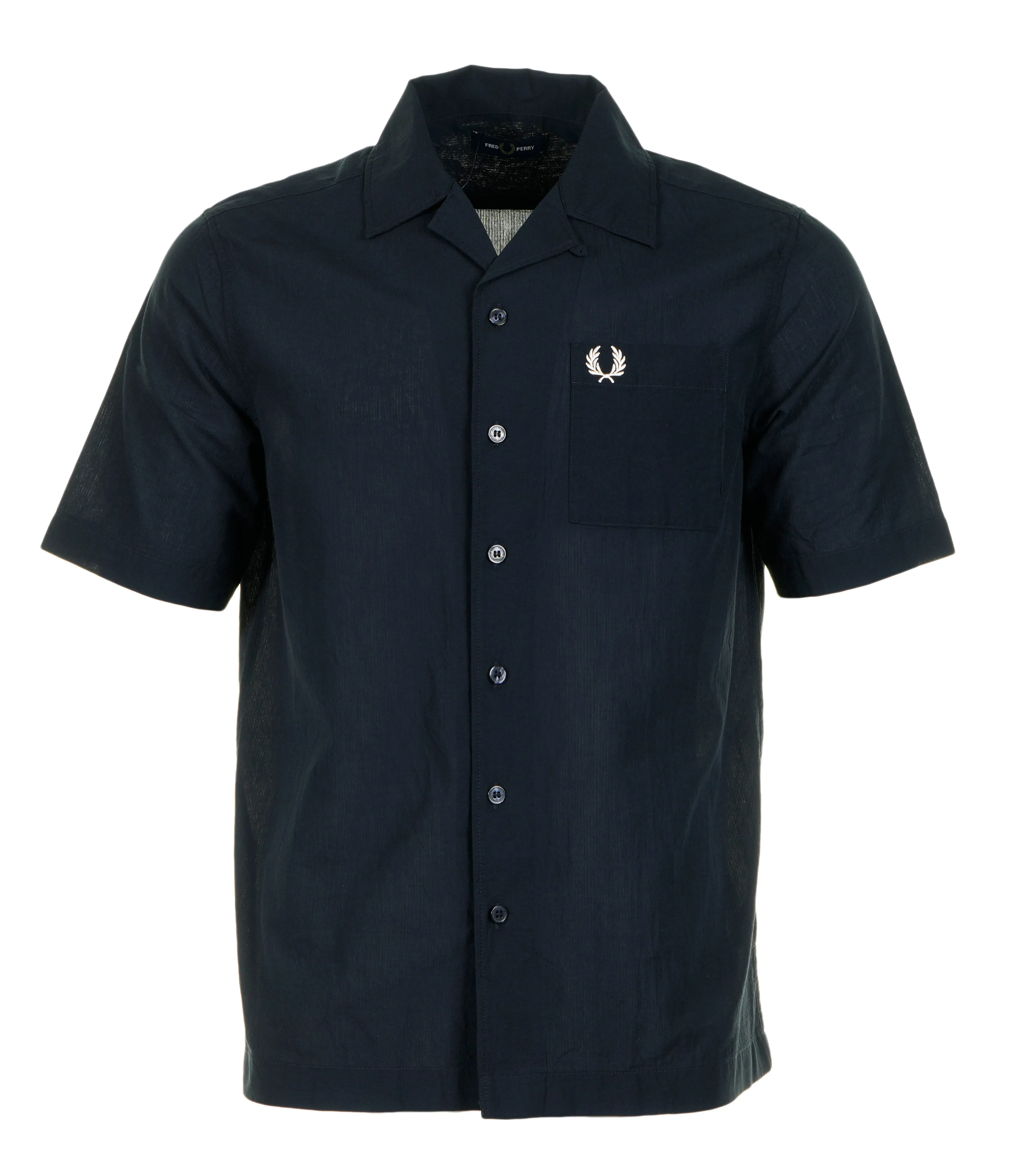 Lightweight Texture Revere Collar Short Sleeve Shirt Navy sold by RAGAZZI