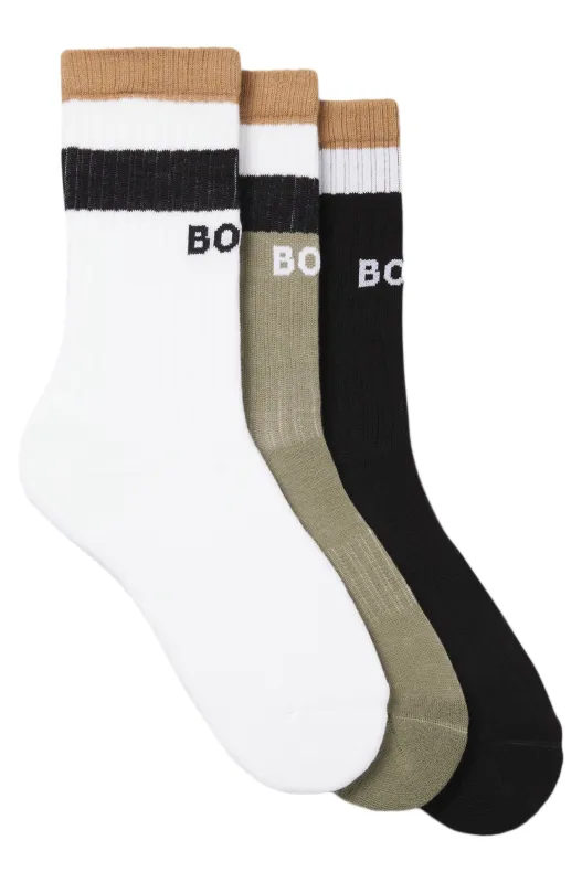 BOSS 3 Pack Iconic Socks White Khaki Black sold by RAGAZZI