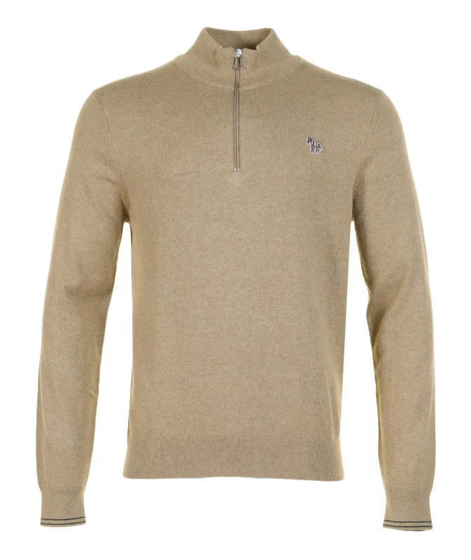 Knitted Zebra Quarter Zip 64 Camel sold by RAGAZZI