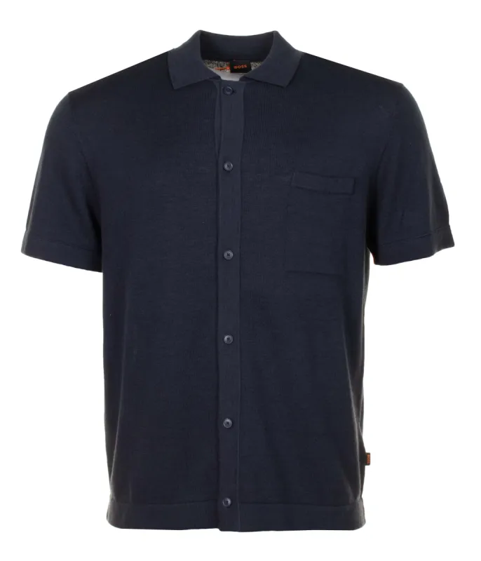 Kamiccio Knitted Full Button Short Sleeve Polo Shirt Dark Blue sold by RAGAZZI