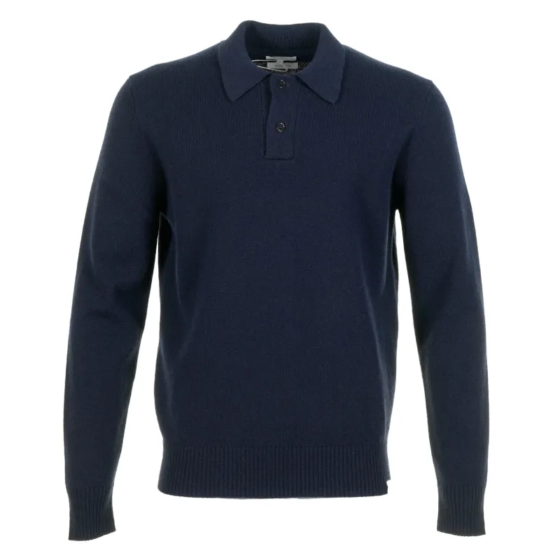 Norse Standard Merino Lambswool Long Sleeve Polo Navy sold by RAGAZZI