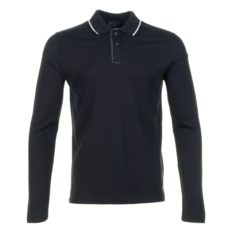 Long Sleeve Tipped Polo Shirt Navy sold by RAGAZZI