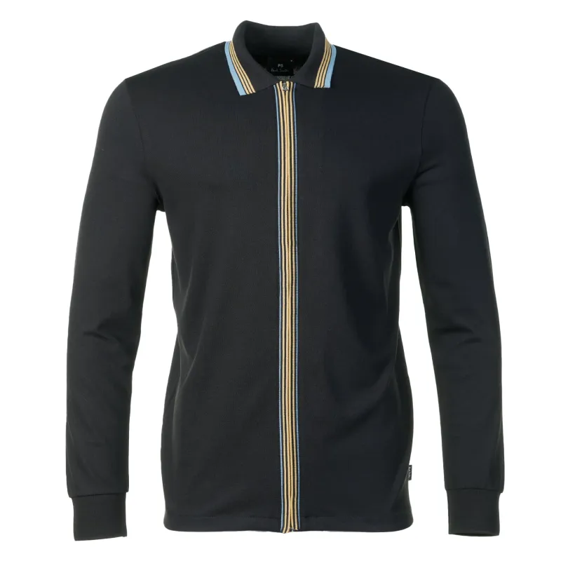 Regular Fit Long Sleeve Full Zip Polo Shirt Black sold by RAGAZZI