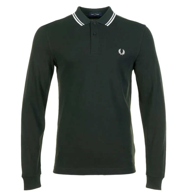 Long Sleeve Twin Tipped Polo Shirt Night Green Snow White sold by RAGAZZI