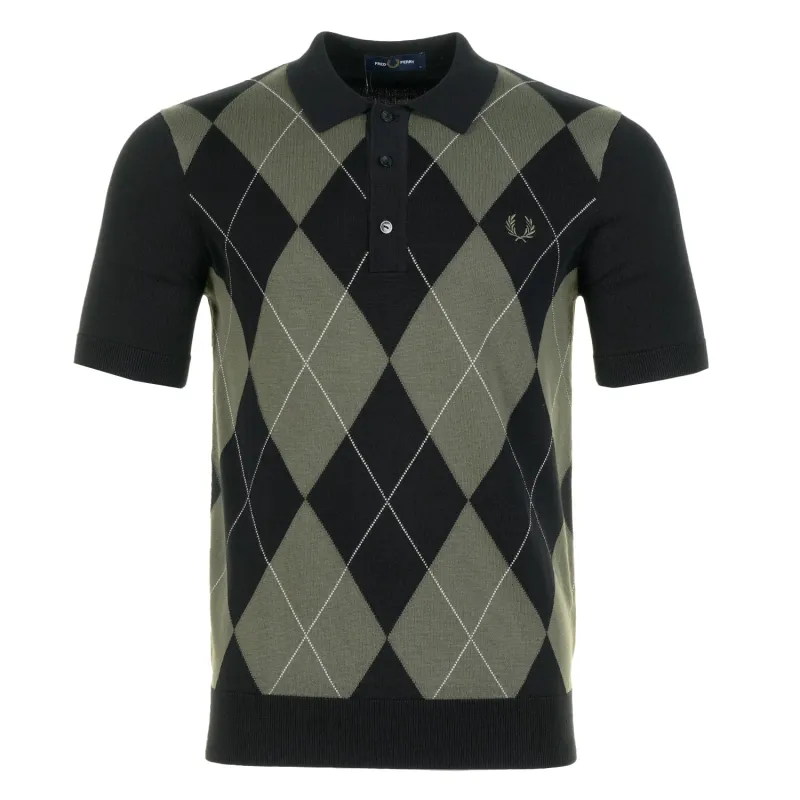 Short Sleeve Textured Argyle Knitted Polo Shirt Black sold by RAGAZZI