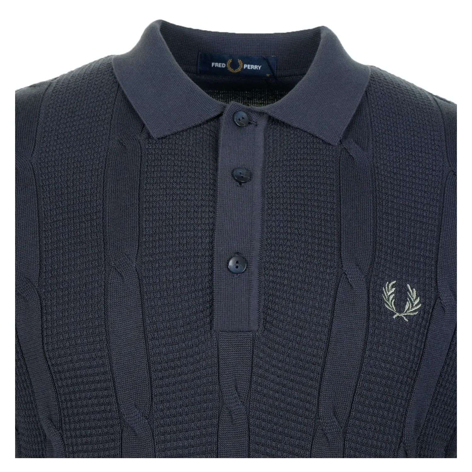 Short Sleeve Textured Cable Knit Polo Shirt Dark Airforce sold by RAGAZZI product image thumbnail 3