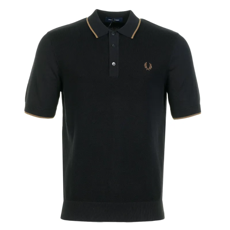 Short Sleeve Pique Stitch Knitted Polo Shirt Black sold by RAGAZZI