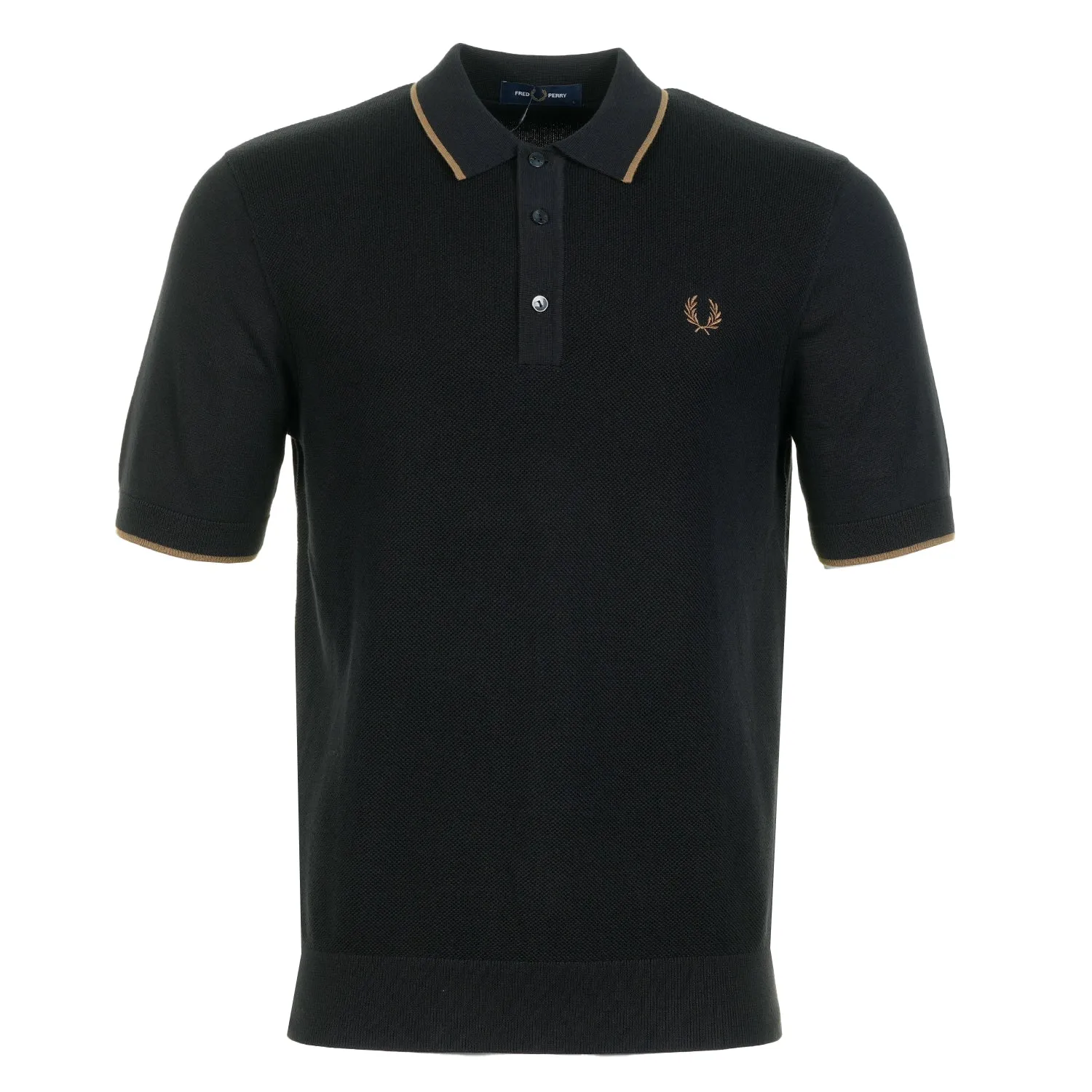 Short Sleeve Pique Stitch Knitted Polo Shirt Black sold by RAGAZZI