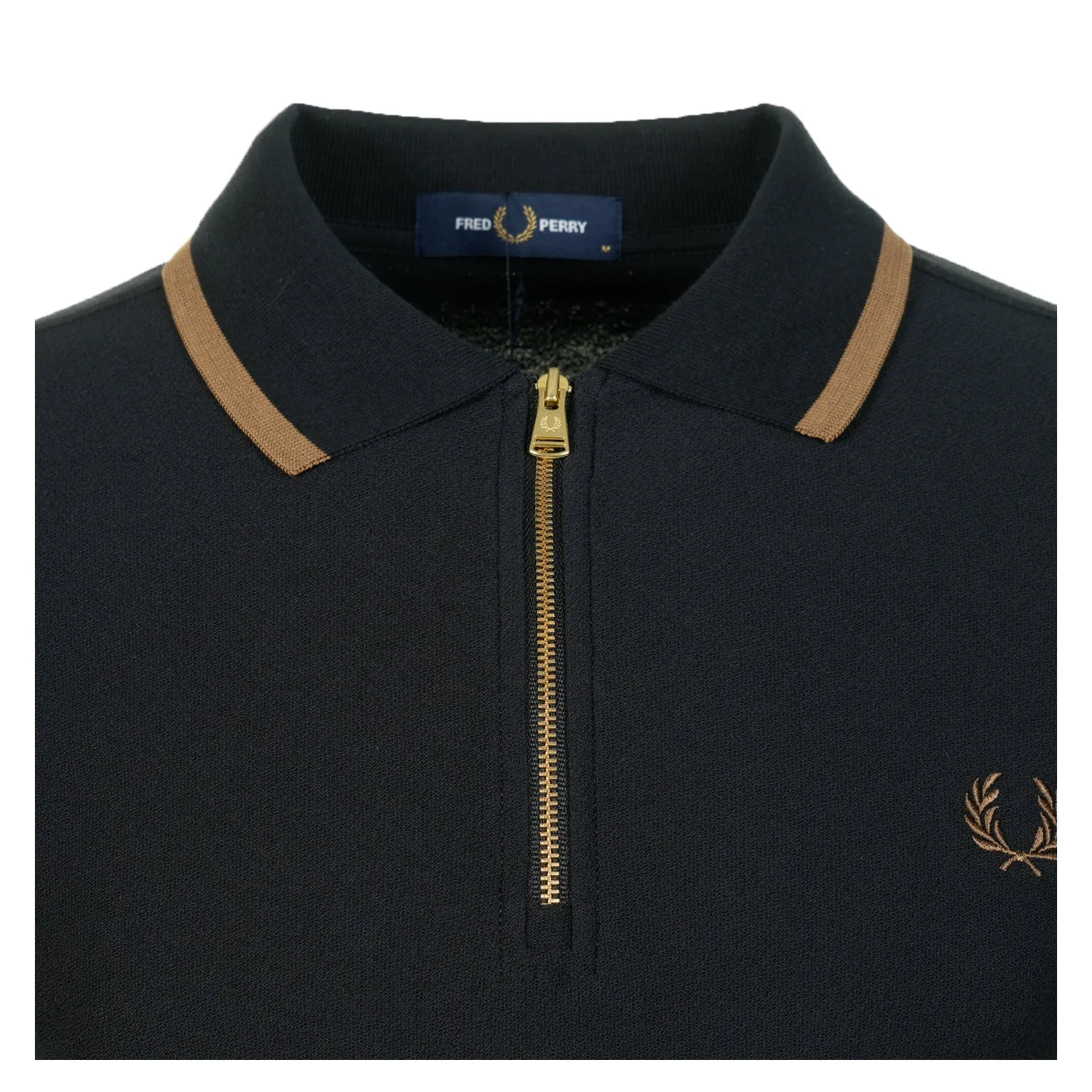 Crepe Pique Zip Neck Polo Shirt Black sold by RAGAZZI product image thumbnail 3