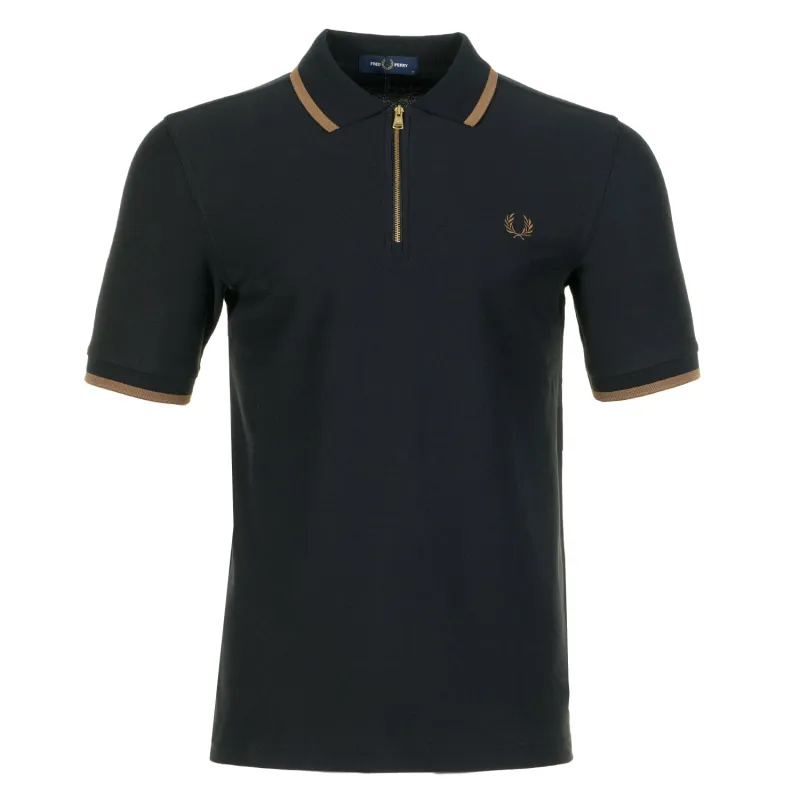 Crepe Pique Zip Neck Polo Shirt Black sold by RAGAZZI
