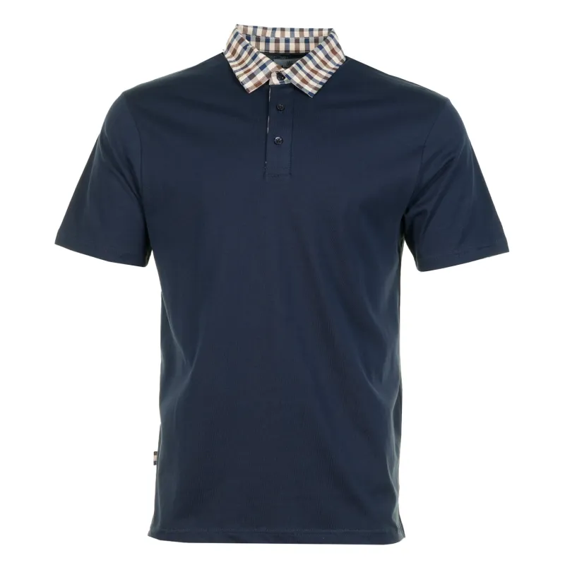 Short Sleeve Club Check Collar Polo Navy made by RAGAZZI