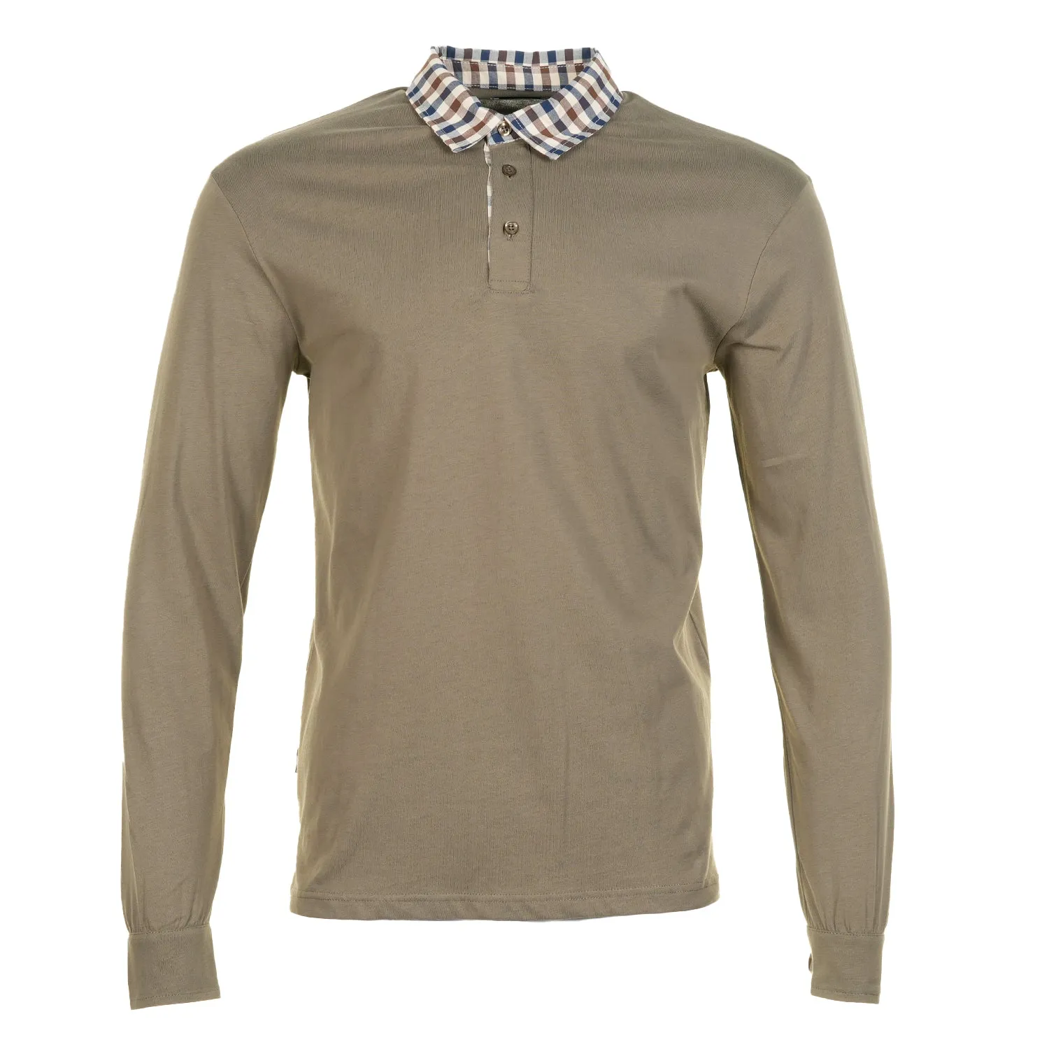 Long Sleeve Club Check Collar Polo Army Green sold by RAGAZZI