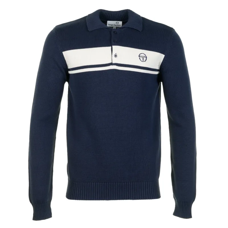 Damarindo Long Sleeve Knitted Polo Shirt Maritime Blue Gardenia sold by RAGAZZI