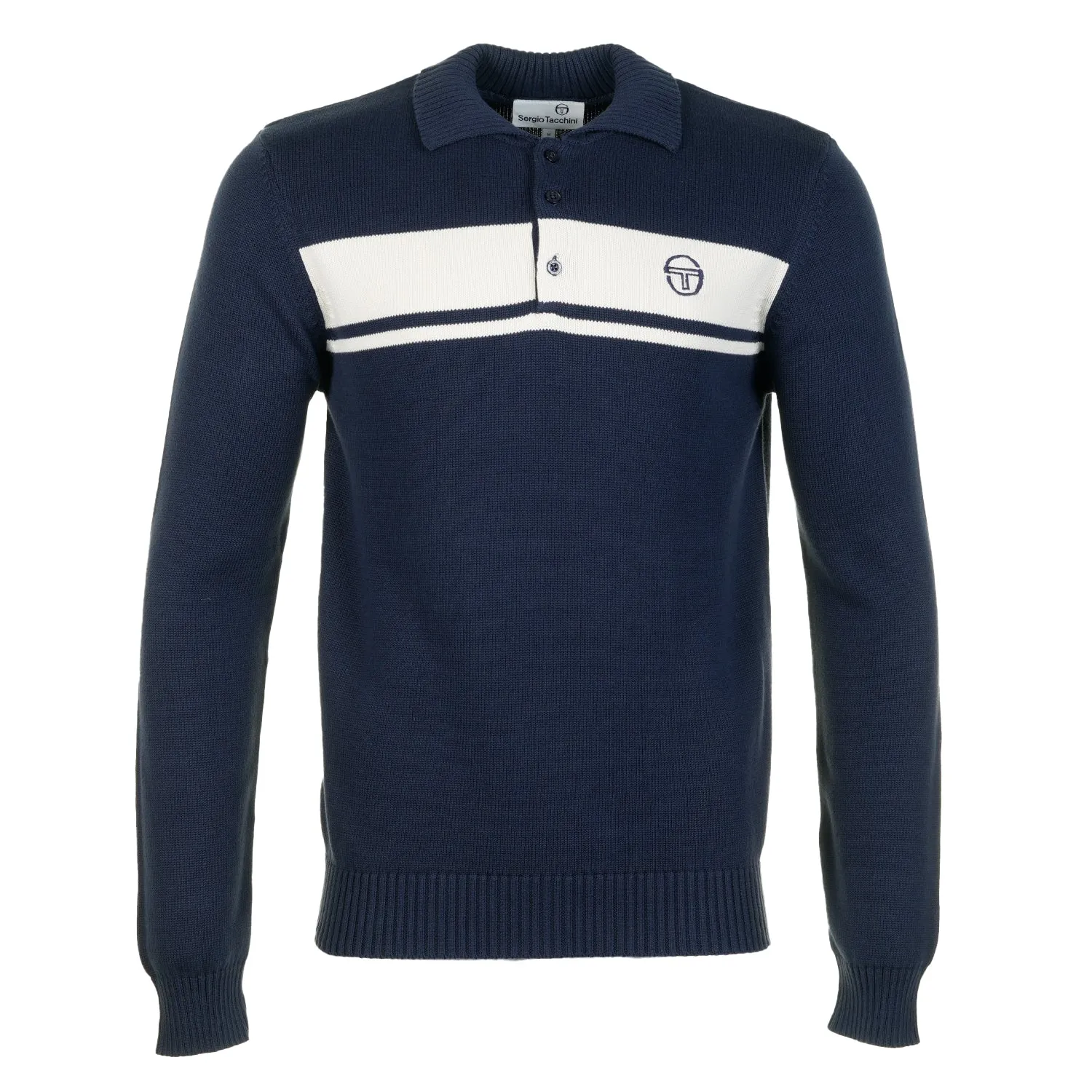 Damarindo Long Sleeve Knitted Polo Shirt Maritime Blue Gardenia sold by RAGAZZI