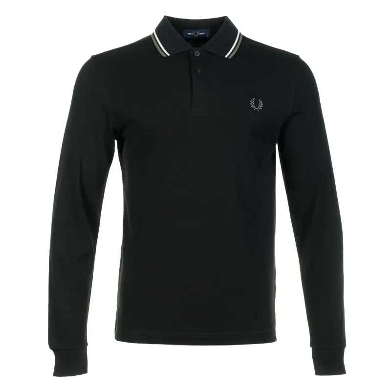 Long Sleeve Twin Tipped Polo Shirt Black Ecru Laurel Green sold by RAGAZZI
