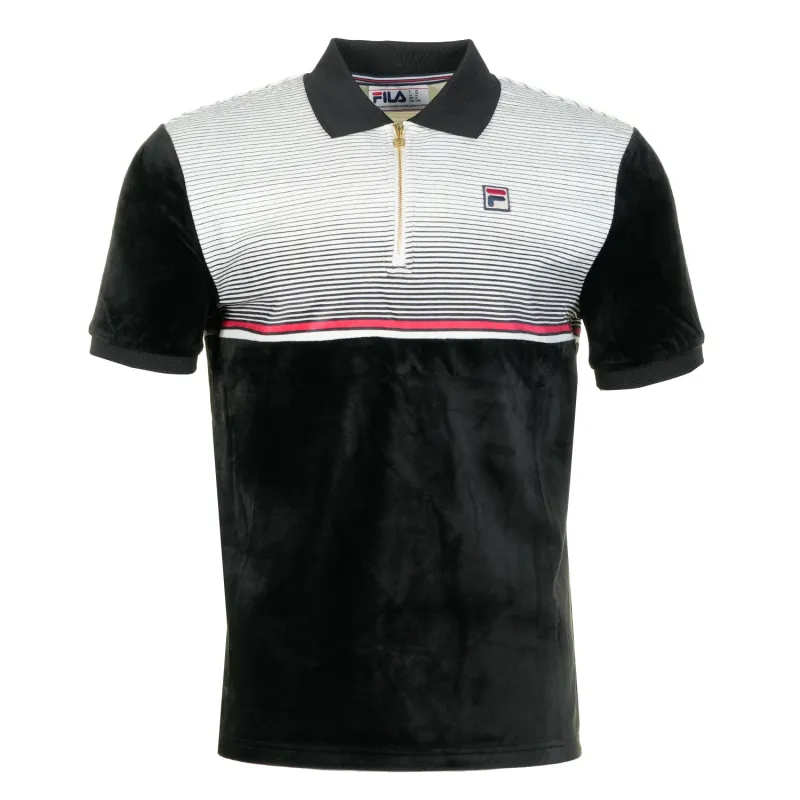 Paco Short Sleeve Zip Polo Shirt Black Gardenia Fila Red sold by RAGAZZI