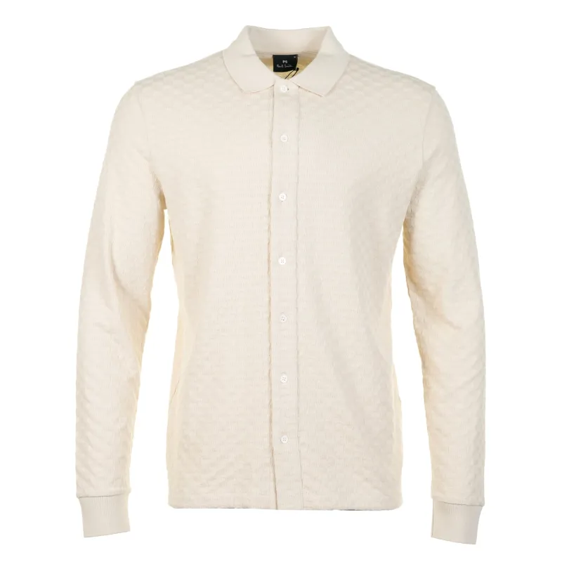 Long Sleeve Button Front Polo Off White sold by RAGAZZI