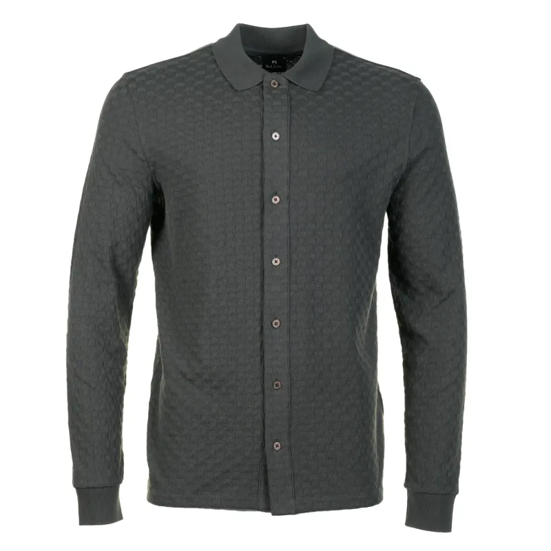 Long Sleeve Button Front Polo Slate made by Paul Smith