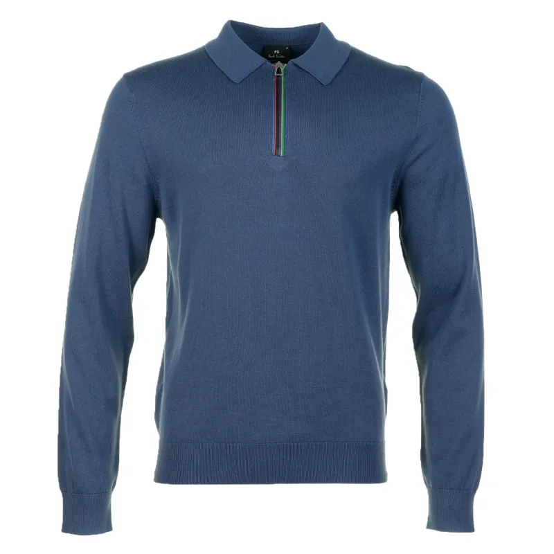 Sport Stripe Knitted Long Sleeve Polo Shirt Indigo sold by RAGAZZI