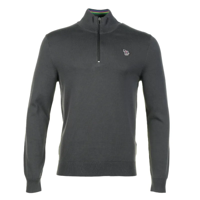Knitted Zebra Quarter Zip Jumper Slate made by Paul Smith