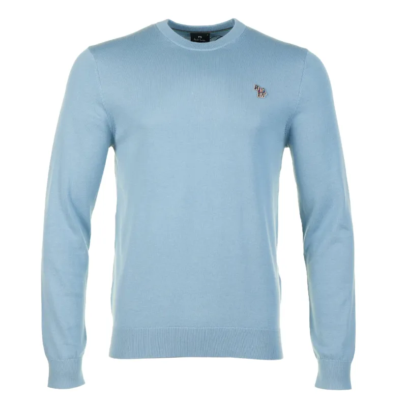 Knitted Zebra Crew Neck Jumper Cobalt Blue made by Paul Smith