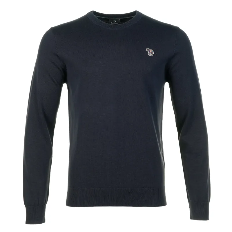 Knitted Zebra Crew Neck Jumper Very Dark Navy made by Paul Smith