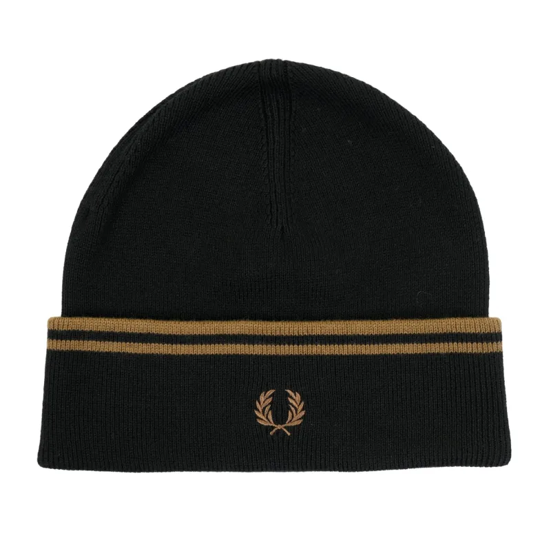 Twin Tipped Merino Wool Beanie Black Shadestone made by Fred Perry