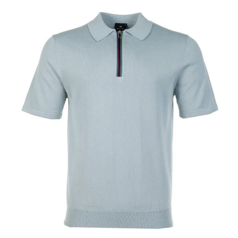 Sport Stripe Knitted Short Sleeve Polo Shirt 40a Light Blue sold by RAGAZZI