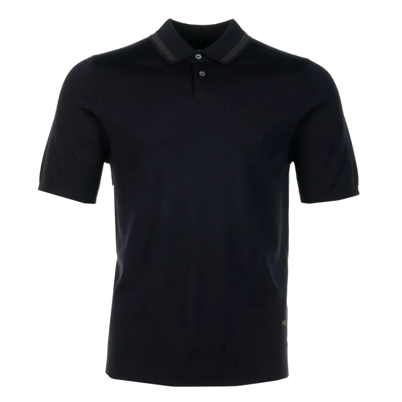Merino Wool Knitted Short Sleeve Polo Shirt Navy made by Paul Smith