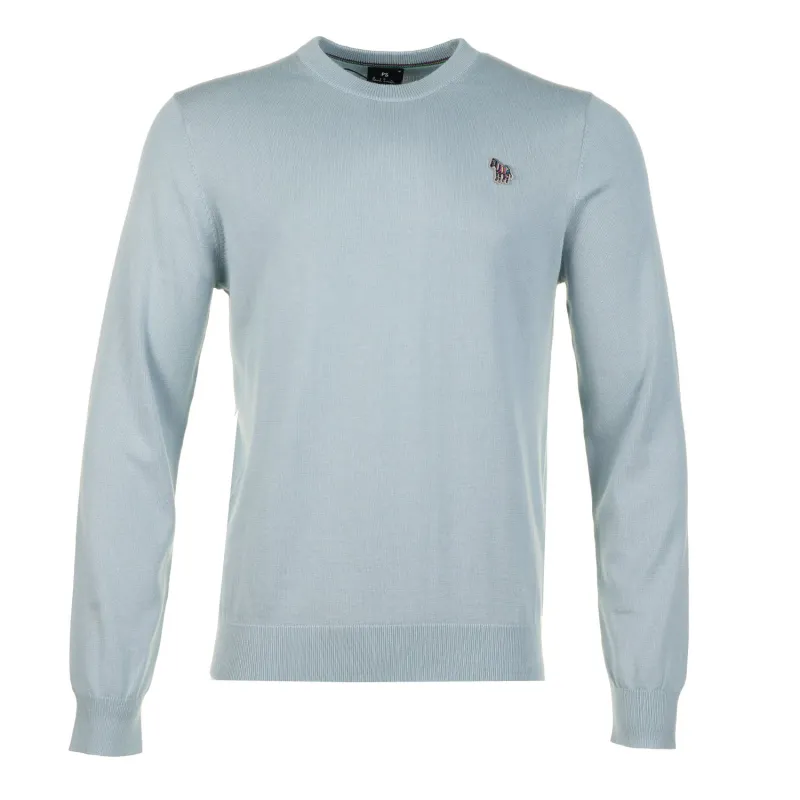 Knitted Zebra Crew Neck Jumper Light Blue made by Paul Smith