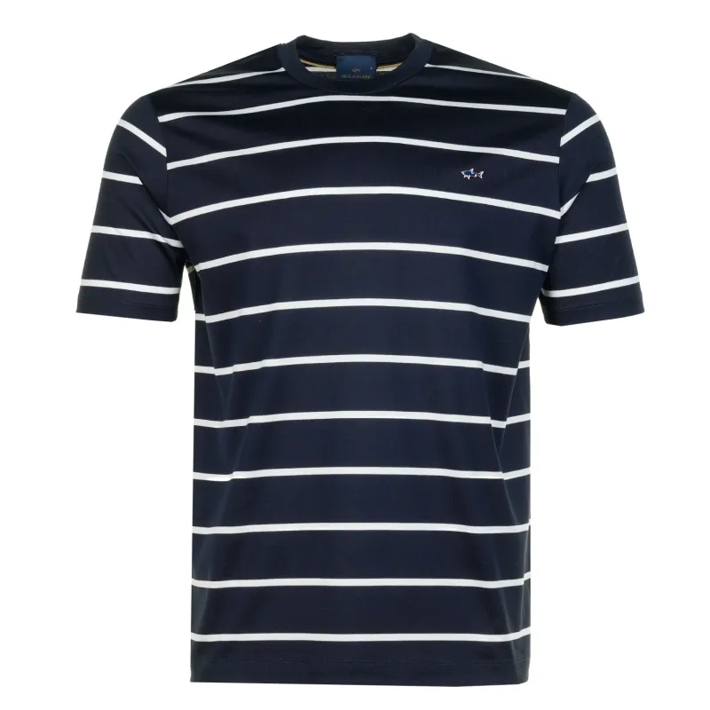 Short Sleeve Striped Metal Shark Logo T Shirt Navy sold by RAGAZZI