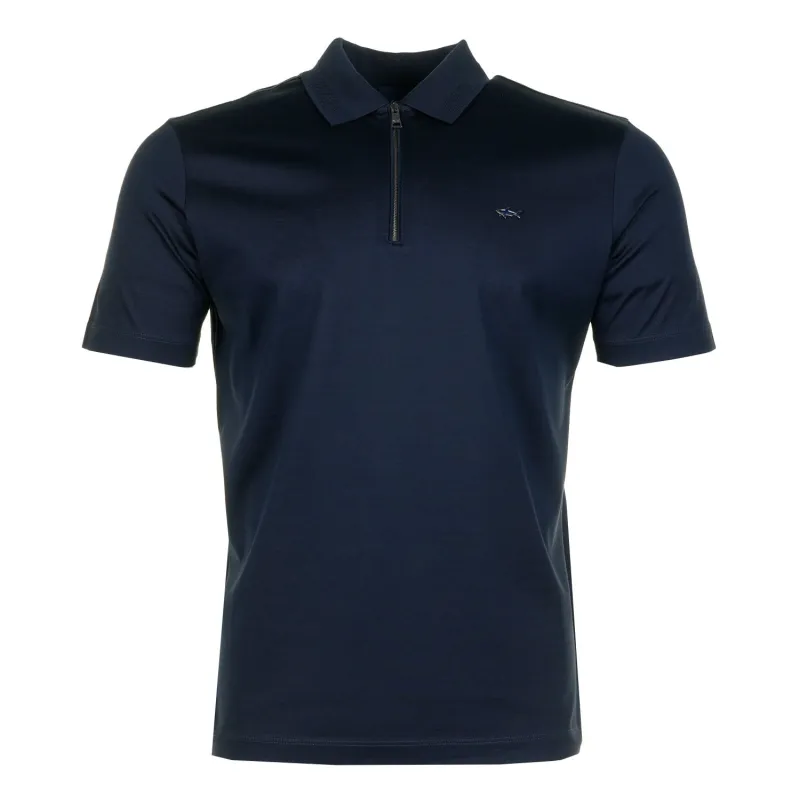 Short Sleeve Metal Shark Logo Zip Polo Shirt Navy sold by RAGAZZI